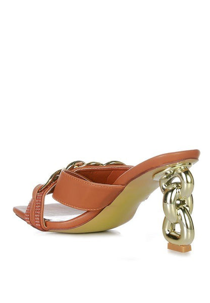 Evelane Metallic Chain Heeled Diamante Sandals - Blu Lotus Boutique