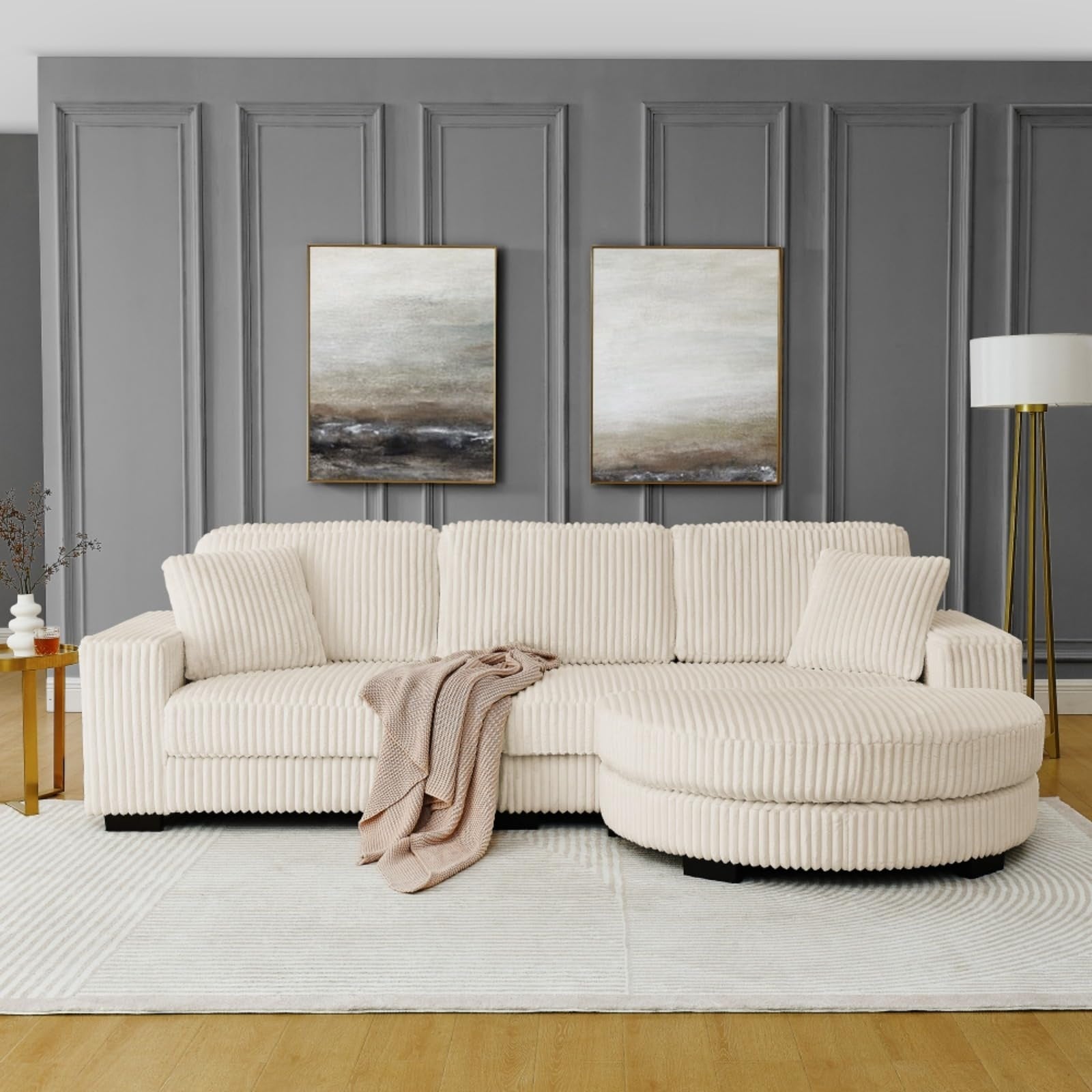 Extra Large Modular Corduroy Cloud Sofa with Footstool - Blu Lotus Boutique