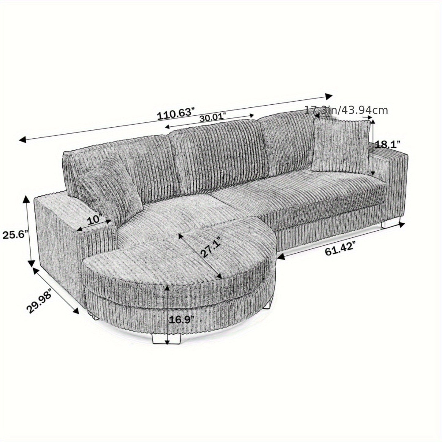 Extra Large Modular Corduroy Cloud Sofa with Footstool - Blu Lotus Boutique