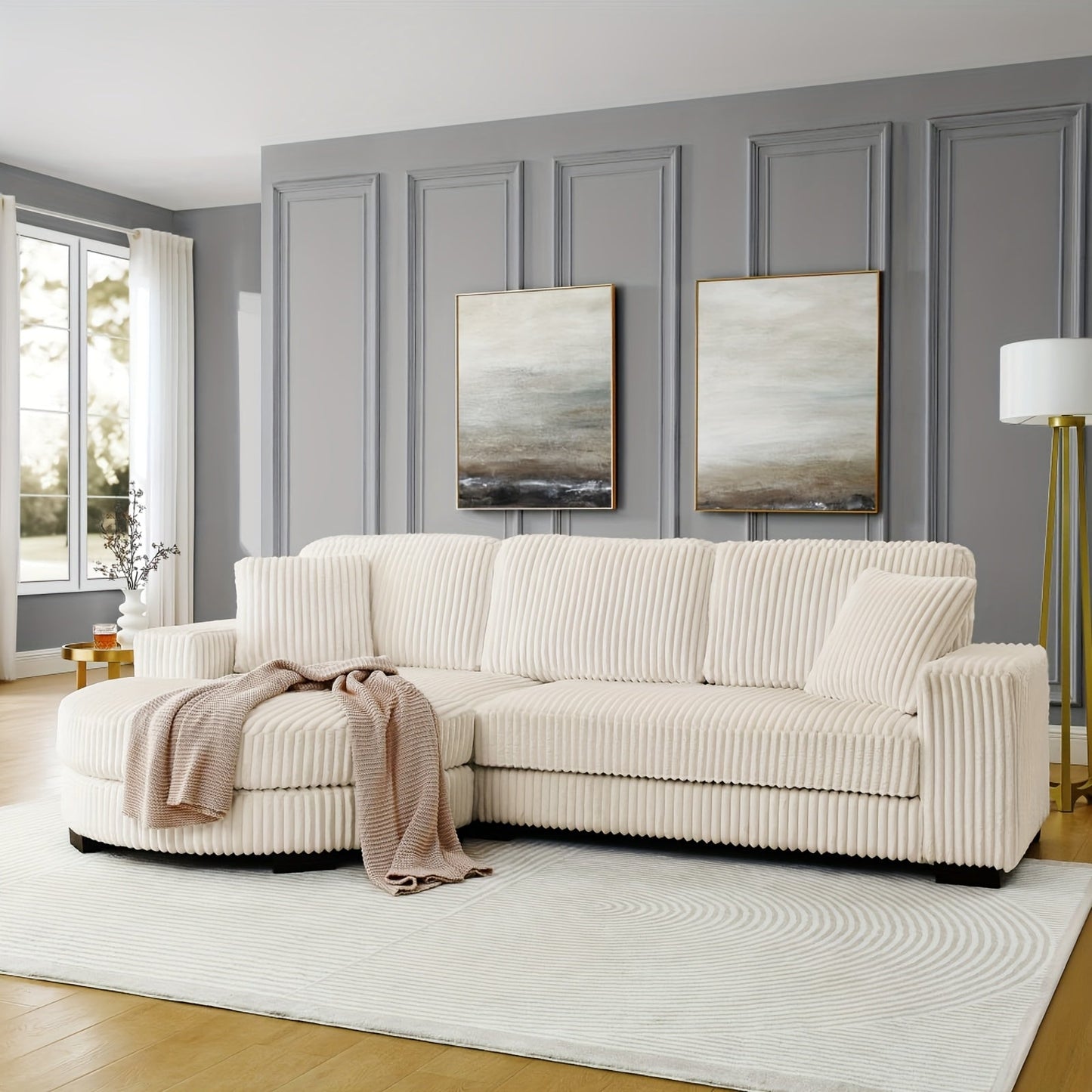 Extra Large Modular Corduroy Cloud Sofa with Footstool - Blu Lotus Boutique