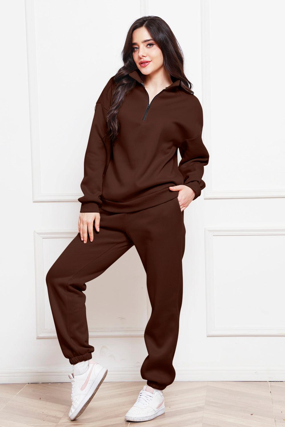 Half Zip Long Sleeve Sweatshirt and Pants Set - Blu Lotus Boutique