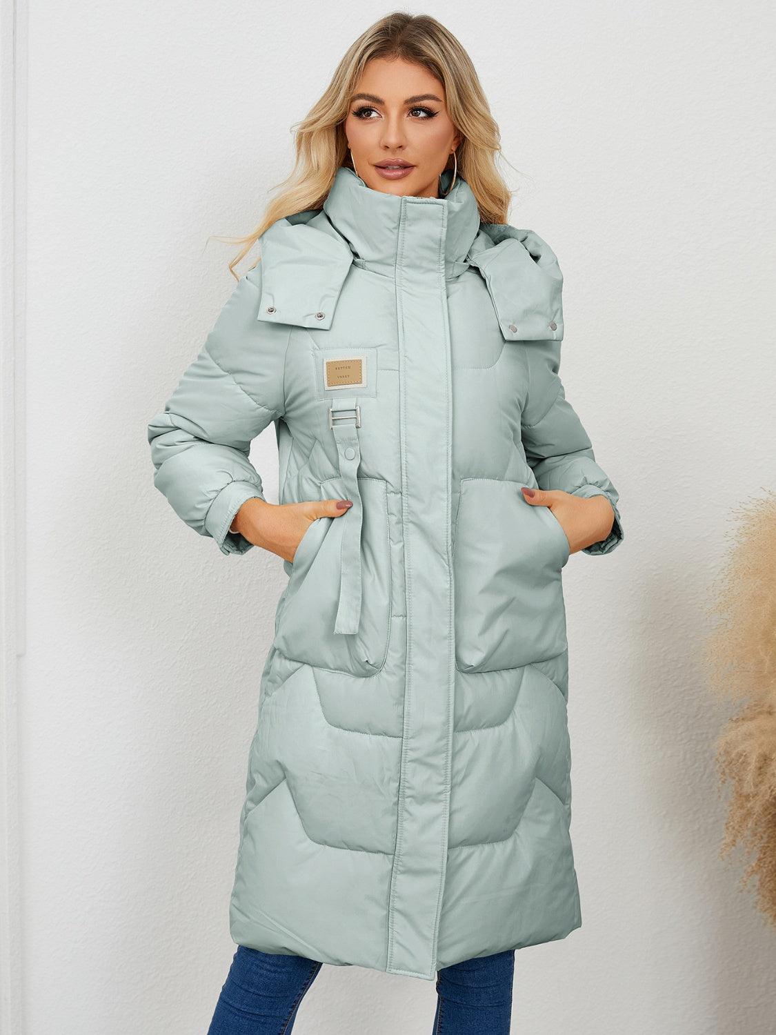 Long Sleeve Longline Hooded Winter Coat - Blu Lotus Boutique