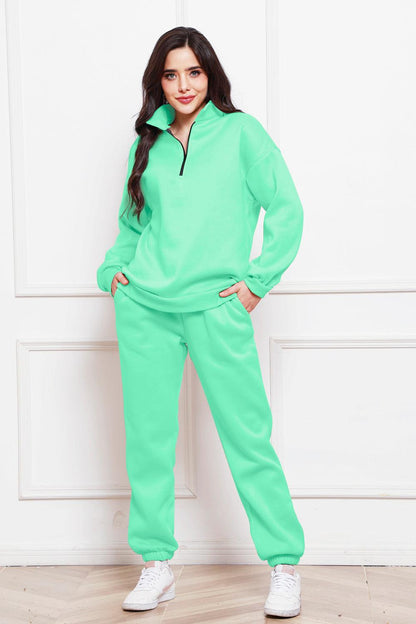 Half Zip Long Sleeve Sweatshirt and Pants Set - Blu Lotus Boutique