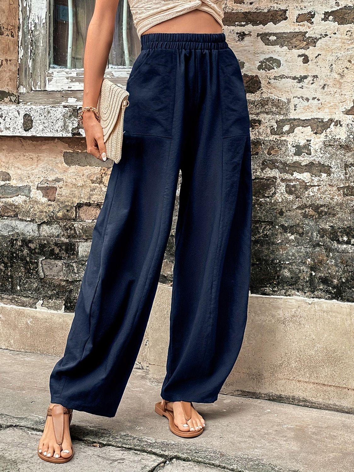 Elastic Waist Pants with Pockets - Blu Lotus Boutique