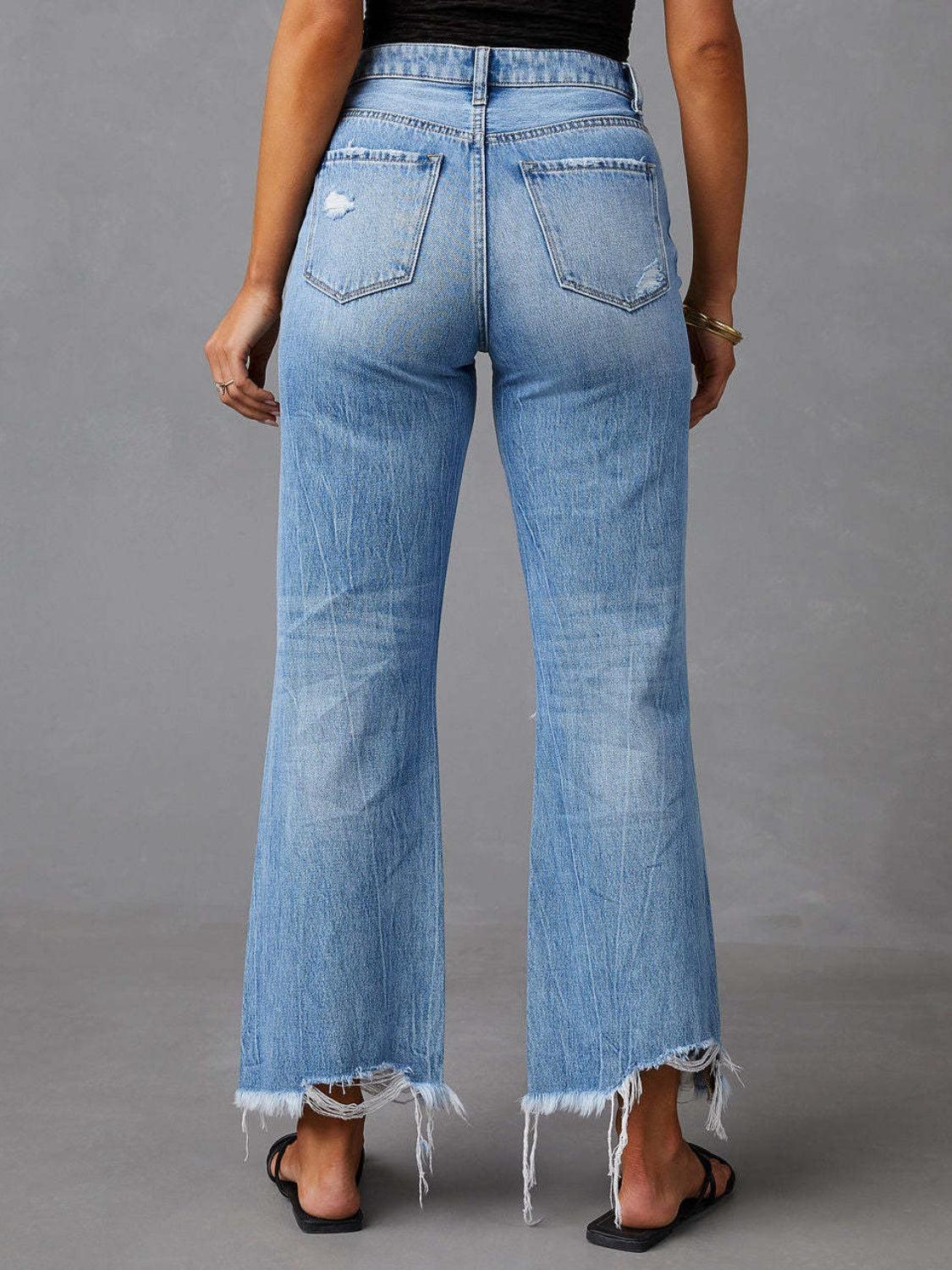 Distressed Raw Hem Jeans with Pockets - Blu Lotus Boutique