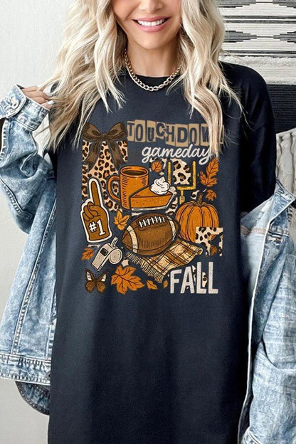 Fall Football Collage Graphic Heavy Cotton Tee - Blu Lotus Boutique