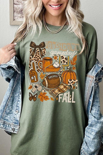Fall Football Collage Graphic Heavy Cotton Tee - Blu Lotus Boutique