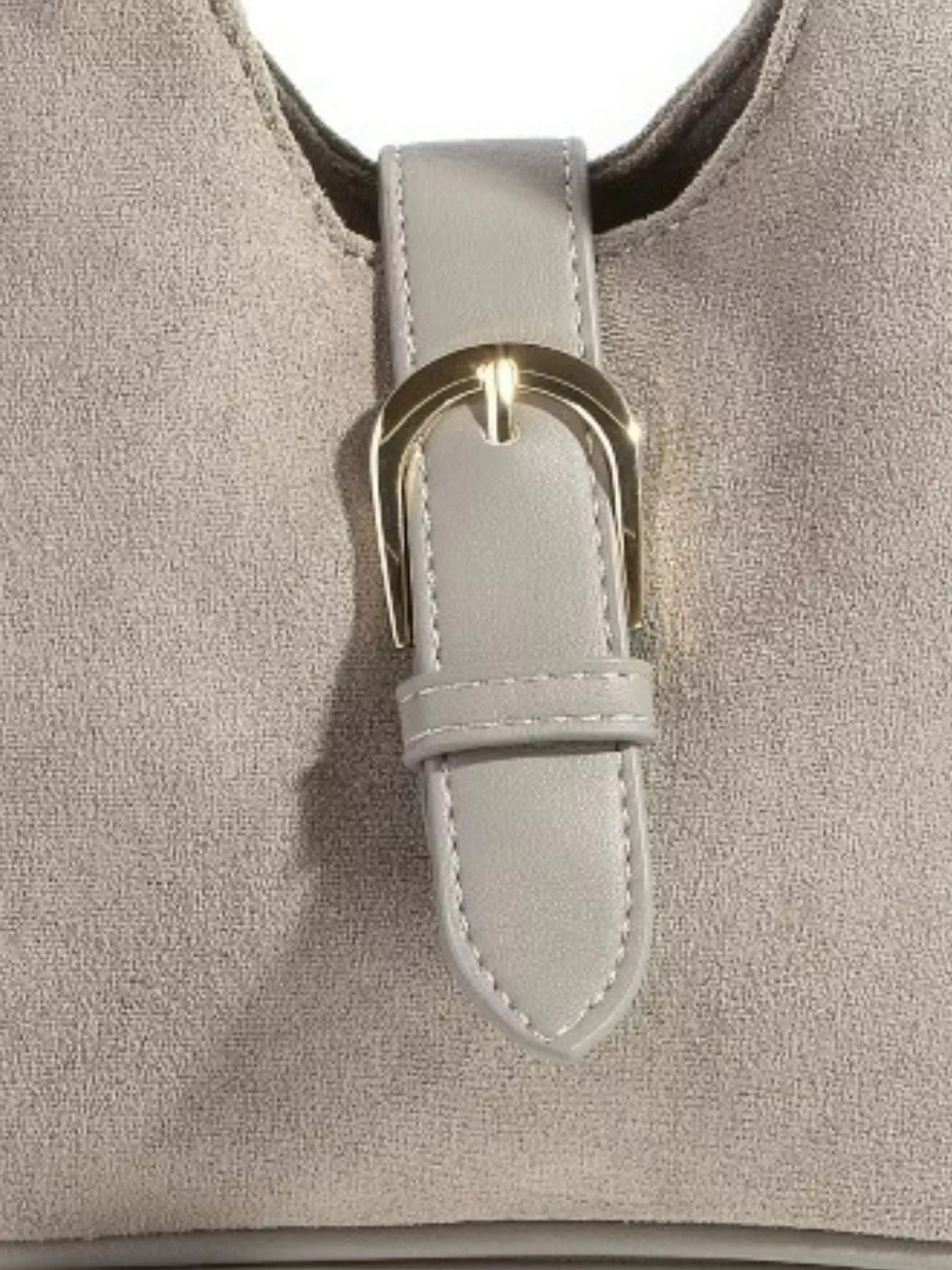 Fame Buckle Accent Faux Suede Hand Bag - Blu Lotus Boutique