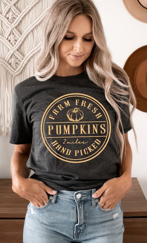 Farm Fresh Pumpkins Circle Graphic Tee - Blu Lotus Boutique