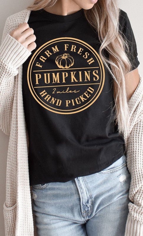 Farm Fresh Pumpkins Circle Graphic Tee - Blu Lotus Boutique
