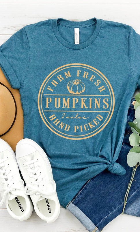Farm Fresh Pumpkins Circle Graphic Tee - Blu Lotus Boutique