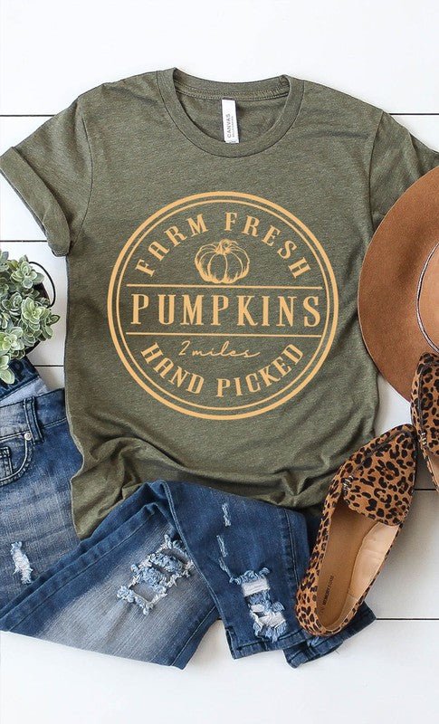 Farm Fresh Pumpkins Circle Graphic Tee - Blu Lotus Boutique