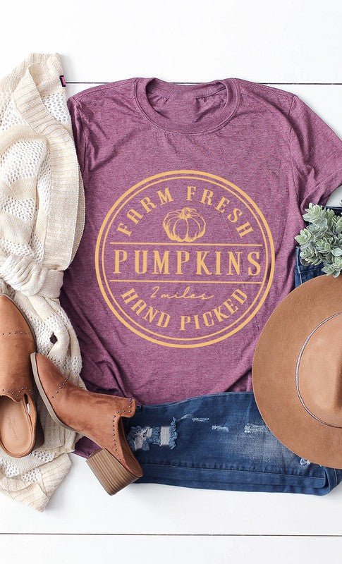 Farm Fresh Pumpkins Circle Graphic Tee - Blu Lotus Boutique