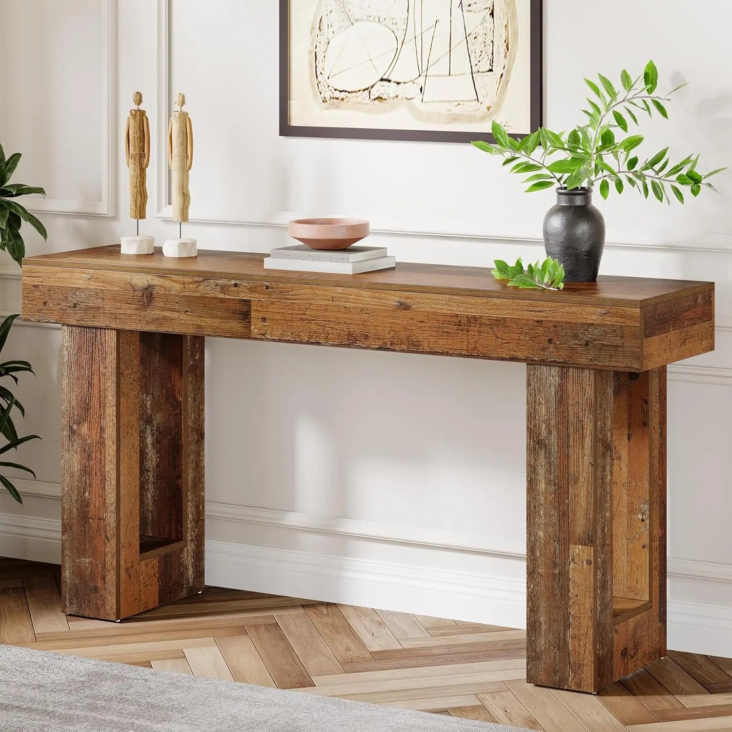 Farmhouse Console Table,63 - Inch Long Narrow Sofa Table Behind The Couch,Wooden Entryway Table for Entrance,Hallway, Living Room - Blu Lotus Boutique