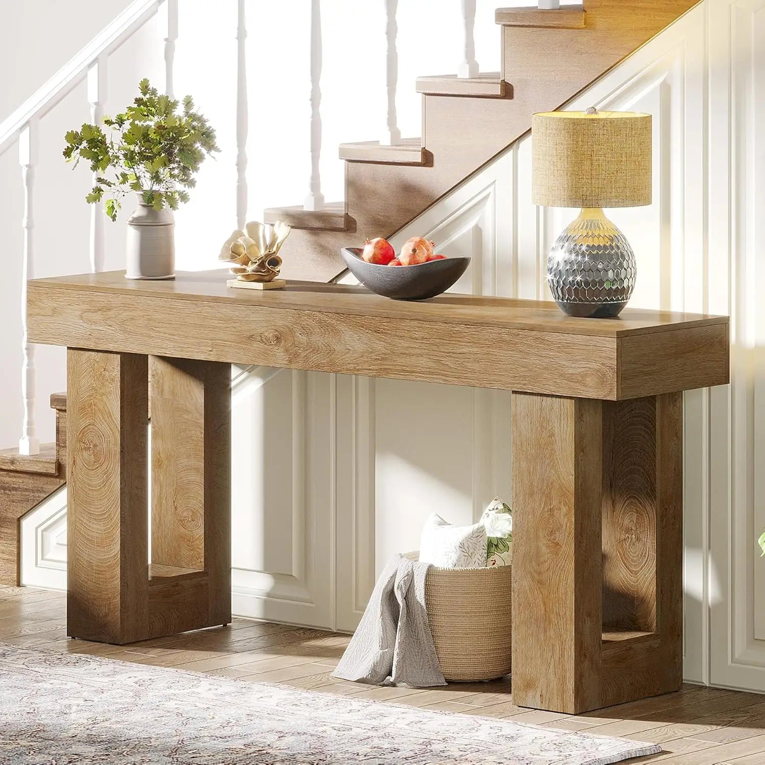 Farmhouse Console Table,63 - Inch Long Narrow Sofa Table Behind The Couch,Wooden Entryway Table for Entrance,Hallway, Living Room - Blu Lotus Boutique