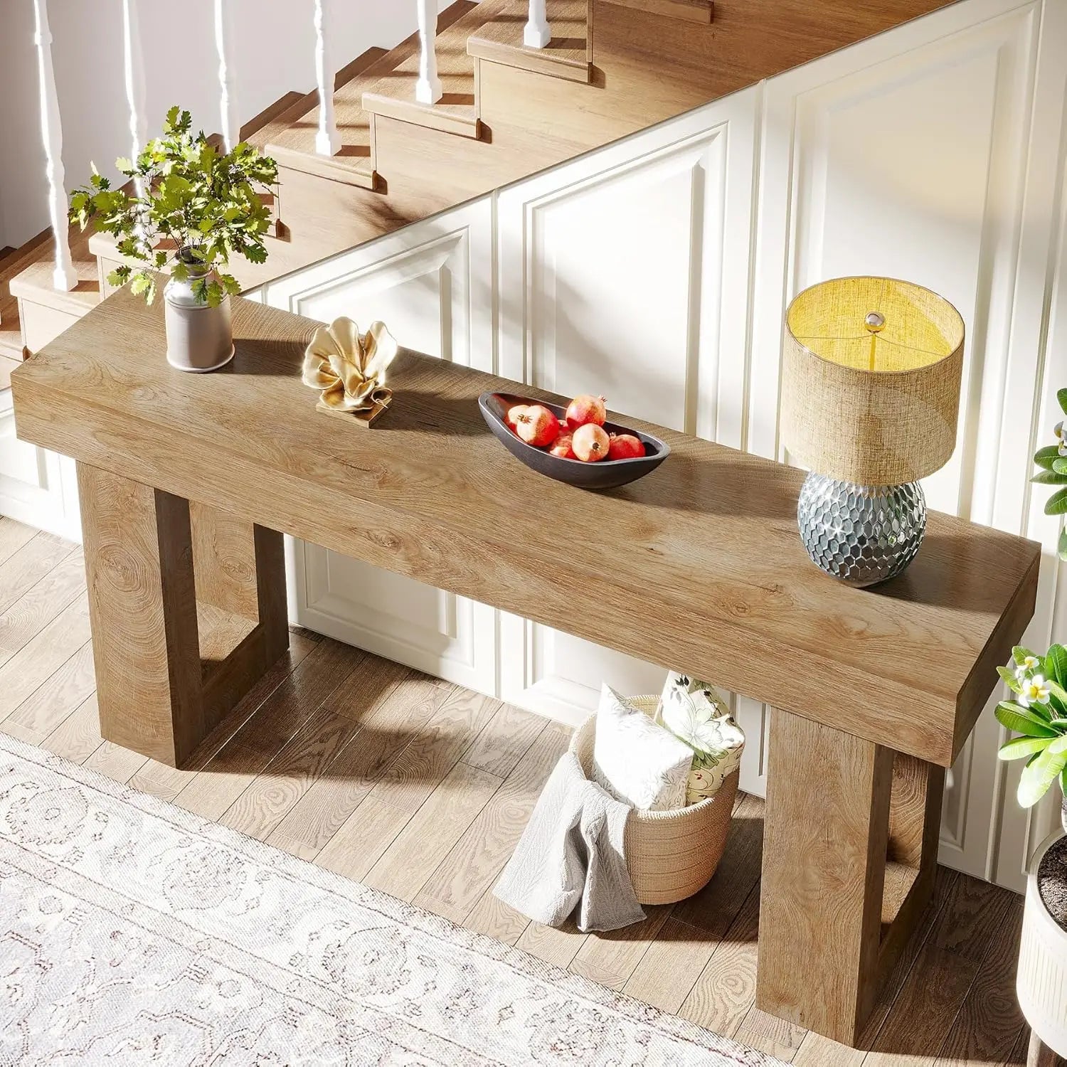 Farmhouse Console Table,63 - Inch Long Narrow Sofa Table Behind The Couch,Wooden Entryway Table for Entrance,Hallway, Living Room - Blu Lotus Boutique