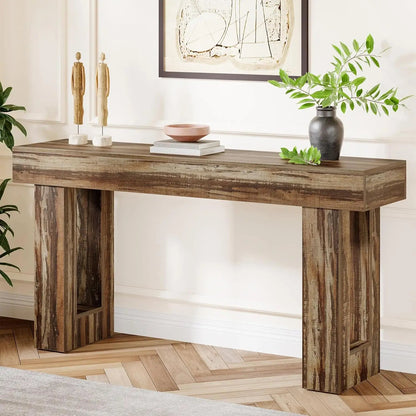 Farmhouse Console Table,63 - Inch Long Narrow Sofa Table Behind The Couch,Wooden Entryway Table for Entrance,Hallway, Living Room - Blu Lotus Boutique