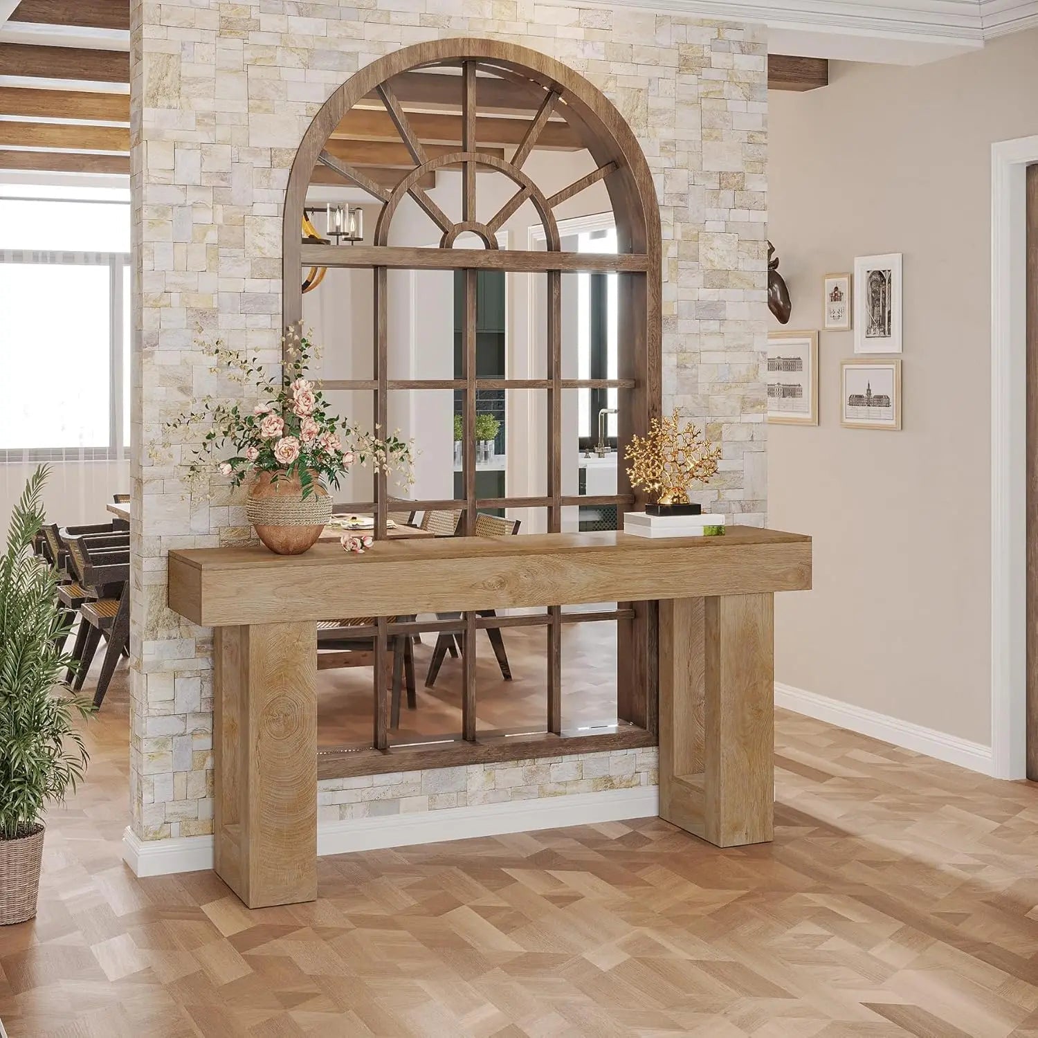 Farmhouse Console Table,63 - Inch Long Narrow Sofa Table Behind The Couch,Wooden Entryway Table for Entrance,Hallway, Living Room - Blu Lotus Boutique