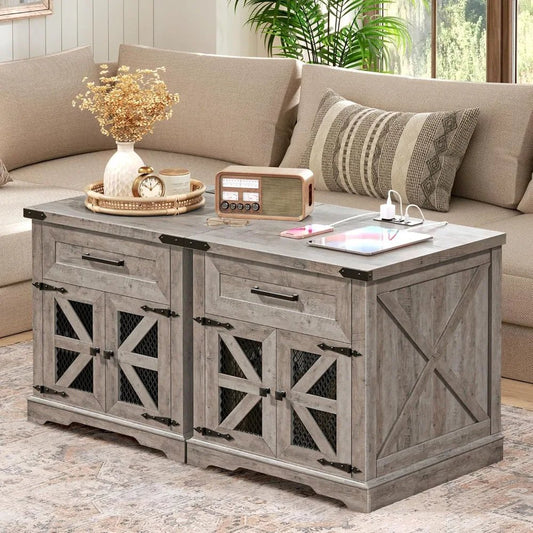 Farmhouse End Table Set of 2, 24" Large Sofa Side Table with Drawer, Large End Table for Living Room, Wooden Nightstand - Blu Lotus Boutique