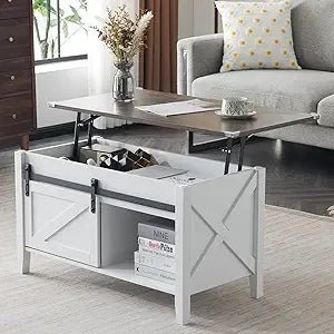 Farmhouse Lift Top Coffee Table, Rustic Grey with Storage Shelf/Hidden Compartment, Mesa De Centro para Sala - Blu Lotus Boutique