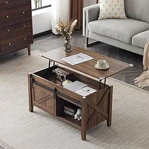 Farmhouse Lift Top Coffee Table, Rustic Grey with Storage Shelf/Hidden Compartment, Mesa De Centro para Sala - Blu Lotus Boutique