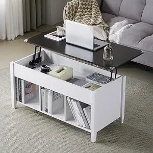 Farmhouse Lift Top Coffee Table, Rustic Grey with Storage Shelf/Hidden Compartment, Mesa De Centro para Sala - Blu Lotus Boutique