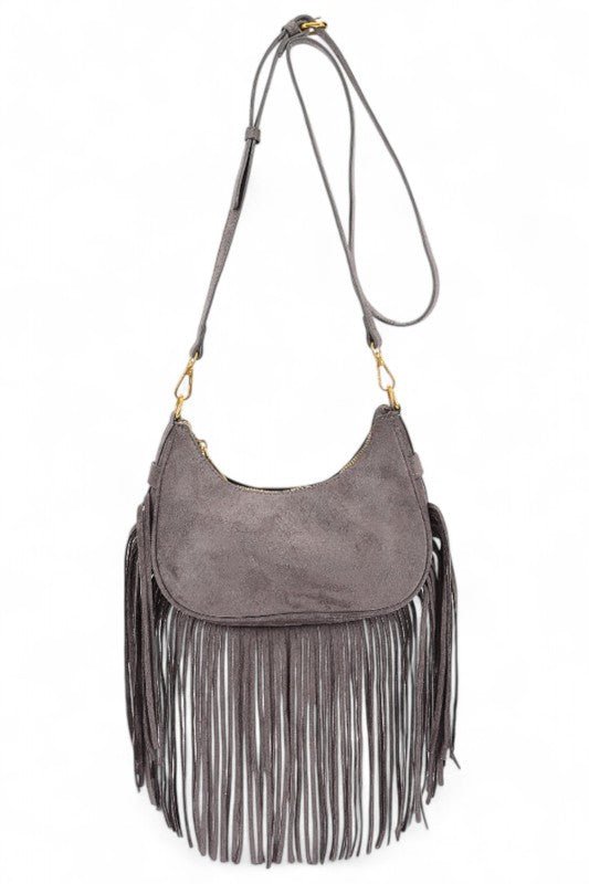 Faux Suede Fringe Boho Crossbody Bag - Blu Lotus Boutique
