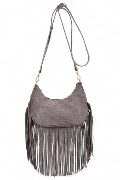 Faux Suede Fringe Boho Crossbody Bag - Blu Lotus Boutique