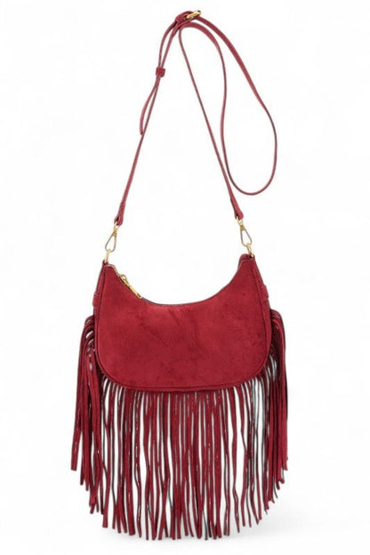 Faux Suede Fringe Boho Crossbody Bag - Blu Lotus Boutique