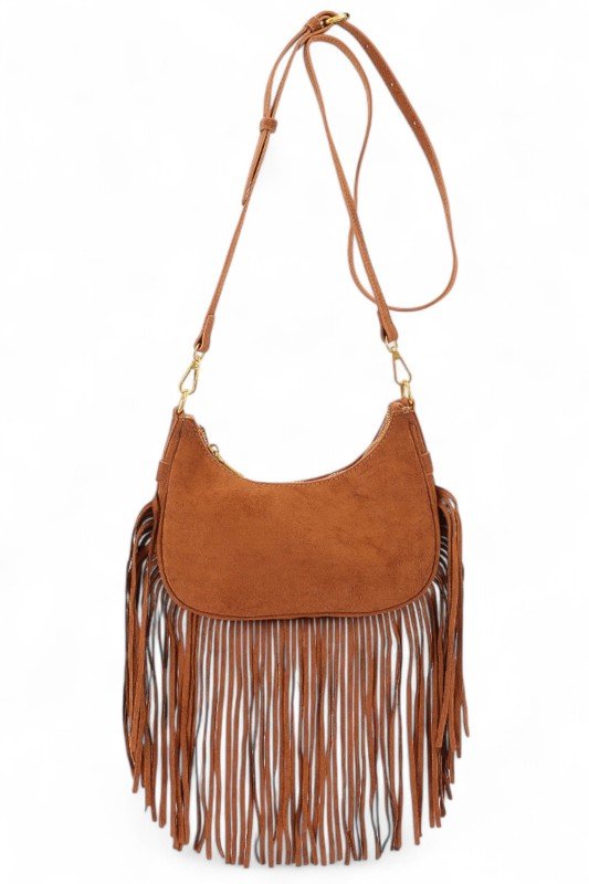 Faux Suede Fringe Boho Crossbody Bag - Blu Lotus Boutique