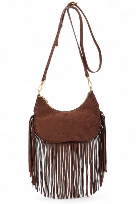 Faux Suede Fringe Boho Crossbody Bag - Blu Lotus Boutique