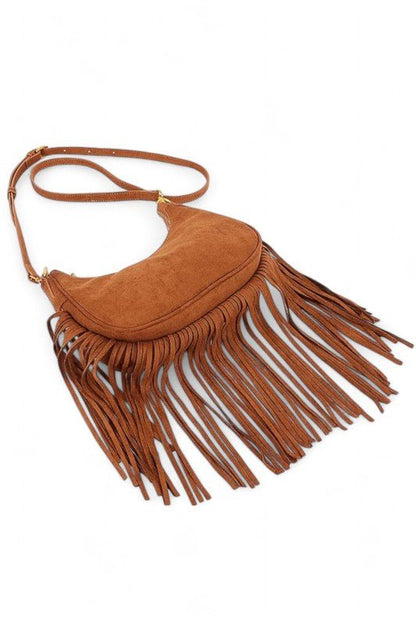 Faux Suede Fringe Boho Crossbody Bag - Blu Lotus Boutique