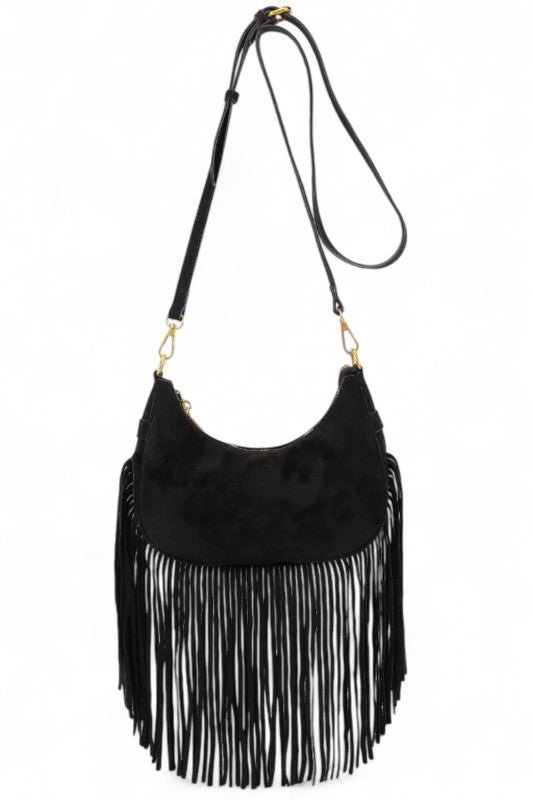 Faux Suede Fringe Boho Crossbody Bag - Blu Lotus Boutique