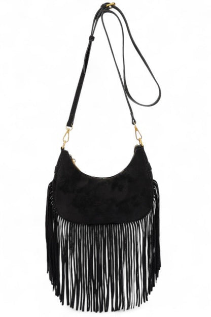 Faux Suede Fringe Boho Crossbody Bag - Blu Lotus Boutique