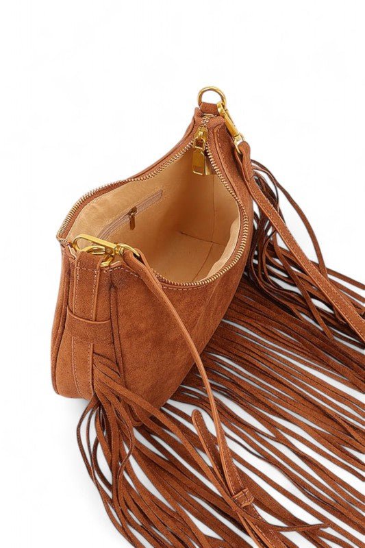 Faux Suede Fringe Boho Crossbody Bag - Blu Lotus Boutique