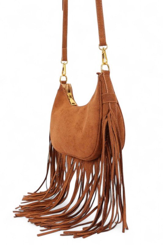 Faux Suede Fringe Boho Crossbody Bag - Blu Lotus Boutique