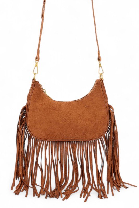 Faux Suede Fringe Boho Crossbody Bag - Blu Lotus Boutique
