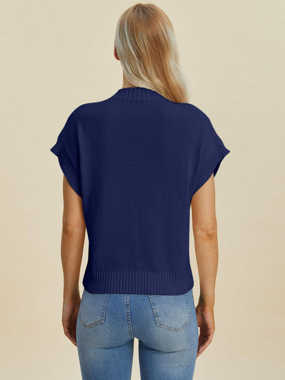 Double Take Full Size Mock Neck Short Sleeve Sweater - Blu Lotus Boutique