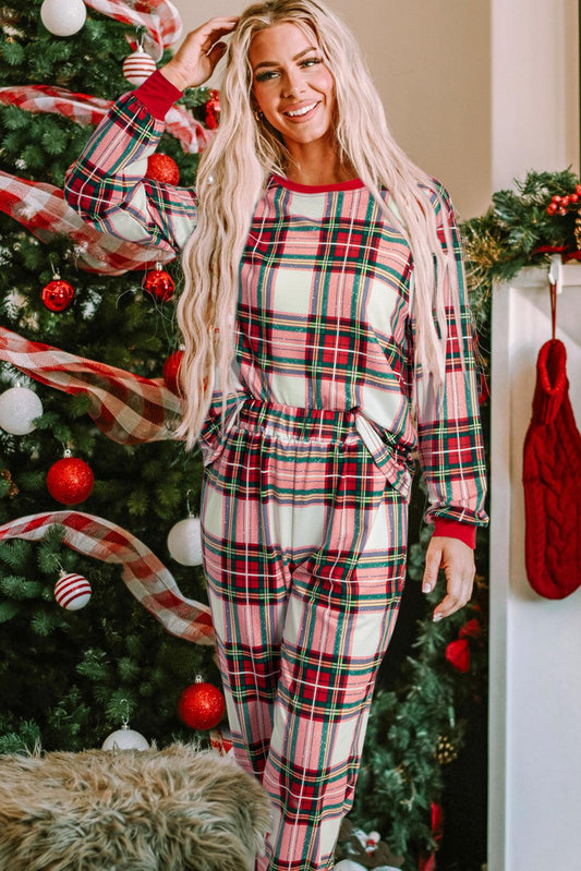 Red Christmas Plaid Allover Top and Pants Lounge Set - Blu Lotus Boutique