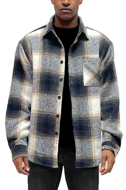 Flannel Shirt Jacket Checkered Plaid Shacket - Blu Lotus Boutique