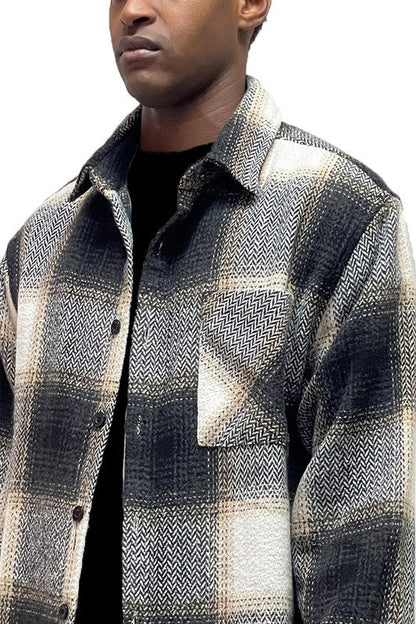Flannel Shirt Jacket Checkered Plaid Shacket - Blu Lotus Boutique
