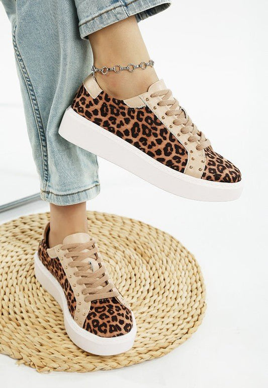 Flippin Studded Leopard Print Chunky Sneakers - Blu Lotus Boutique