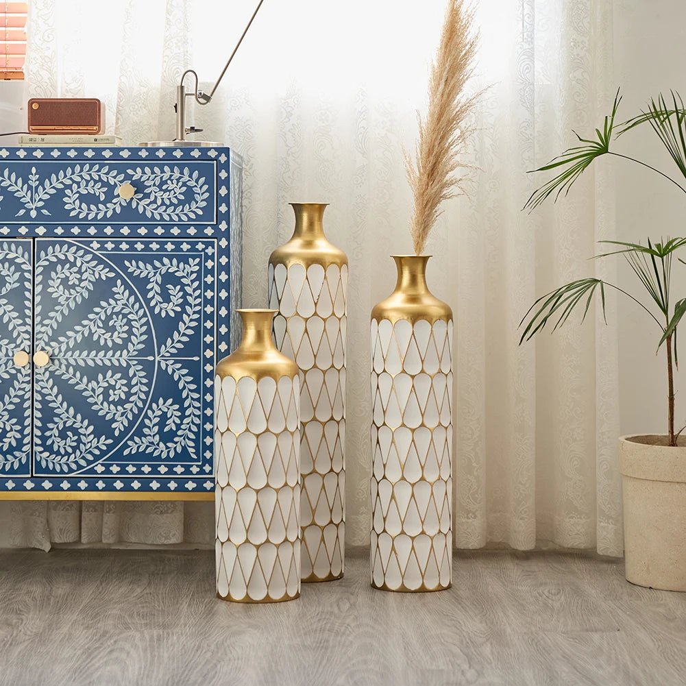 Floor Metal Vase 3 - piece Set, Modern Home Metal Decoration Drop - shaped Vase, Big Standing Vase For Living Room Corner Hallway - Blu Lotus Boutique