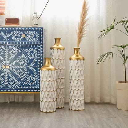Floor Metal Vase 3 - piece Set, Modern Home Metal Decoration Drop - shaped Vase, Big Standing Vase For Living Room Corner Hallway - Blu Lotus Boutique