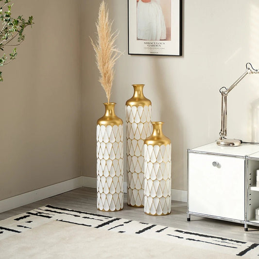 Floor Metal Vase 3 - piece Set, Modern Home Metal Decoration Drop - shaped Vase, Big Standing Vase For Living Room Corner Hallway - Blu Lotus Boutique