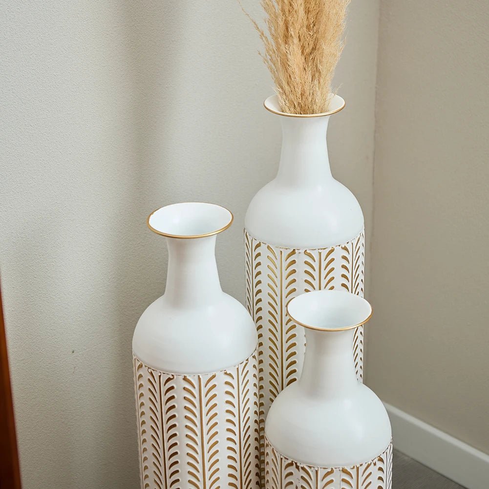 Floor Metal Vase 3 - piece Set, Modern Home Metal Decoration Drop - shaped Vase, Big Standing Vase For Living Room Corner Hallway - Blu Lotus Boutique