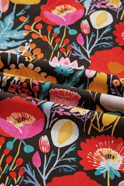 Floral 3/4 Puff Sleeve Tied Neck Blouse - Blu Lotus Boutique