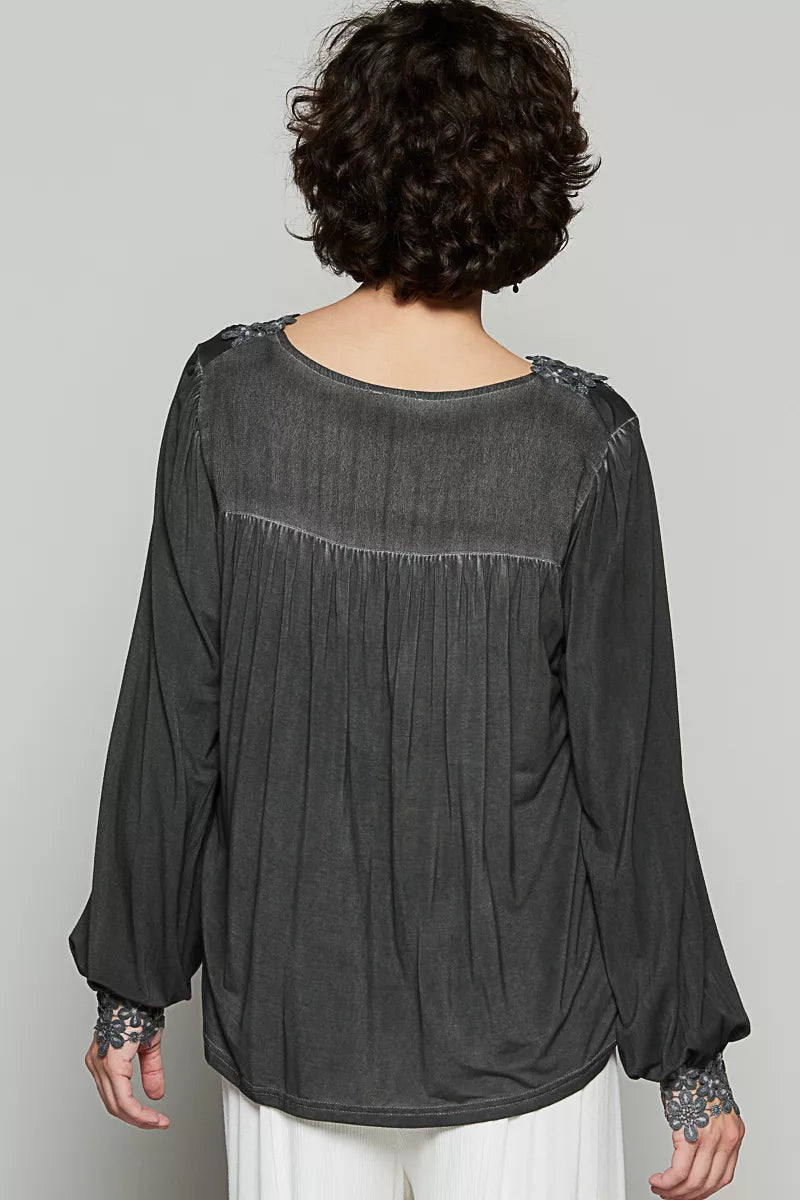 Floral Embroidery Woven Top with Lace Trim - Blu Lotus Boutique