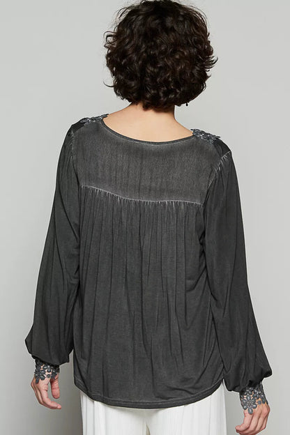 Floral Embroidery Woven Top with Lace Trim - Blu Lotus Boutique