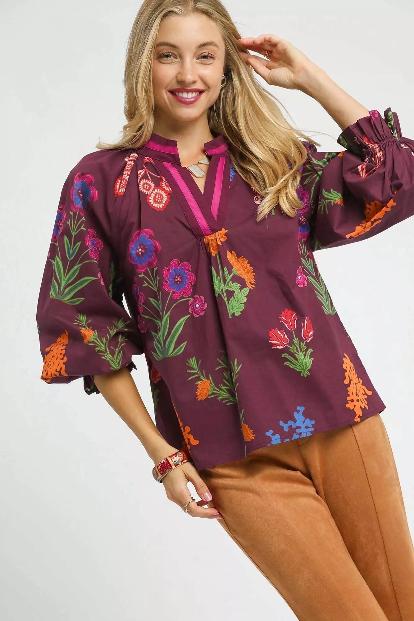 Floral Flounce Sleeve Blouse - Blu Lotus Boutique